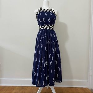 eShakti Blue Dress w/ Fish Print Size 10